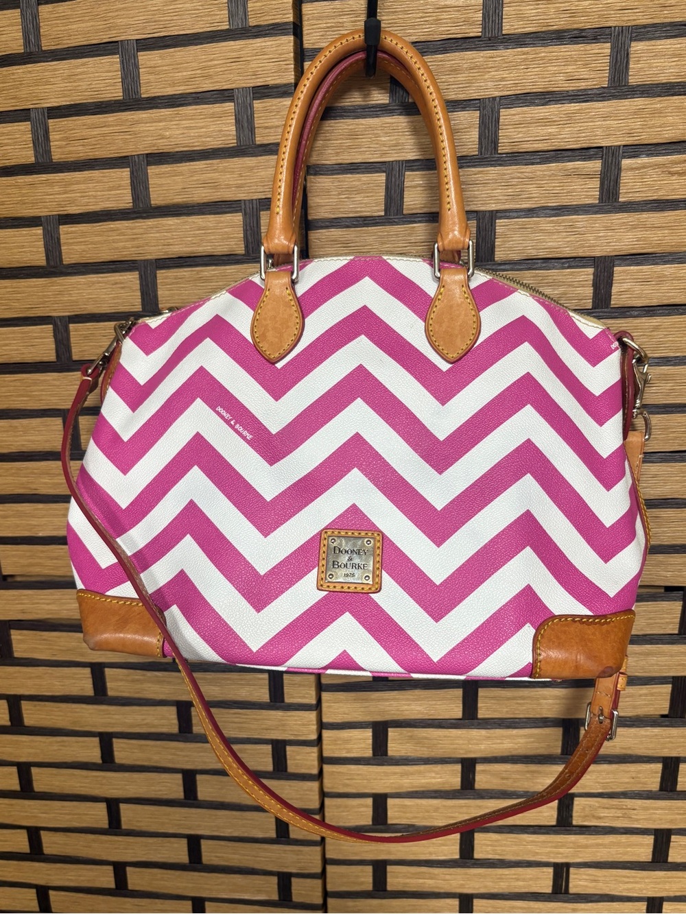 Dooney & Bourke pink and white Chevron satchel